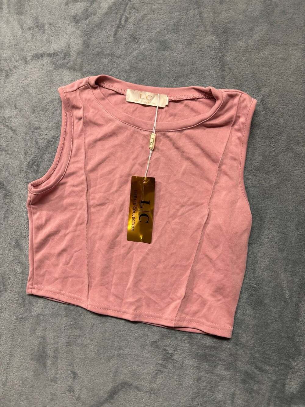 Lizette Collection Pink Sleeveless Crewneck Crop Tank Top